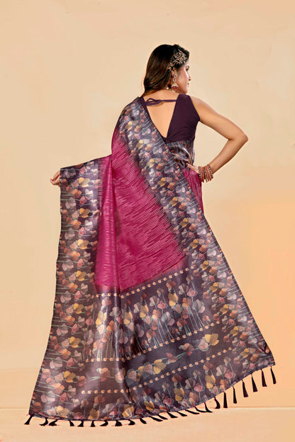 Malabar Multicolour Jacquard Saree with Elegant Digital Print 7(8 Colours Available).