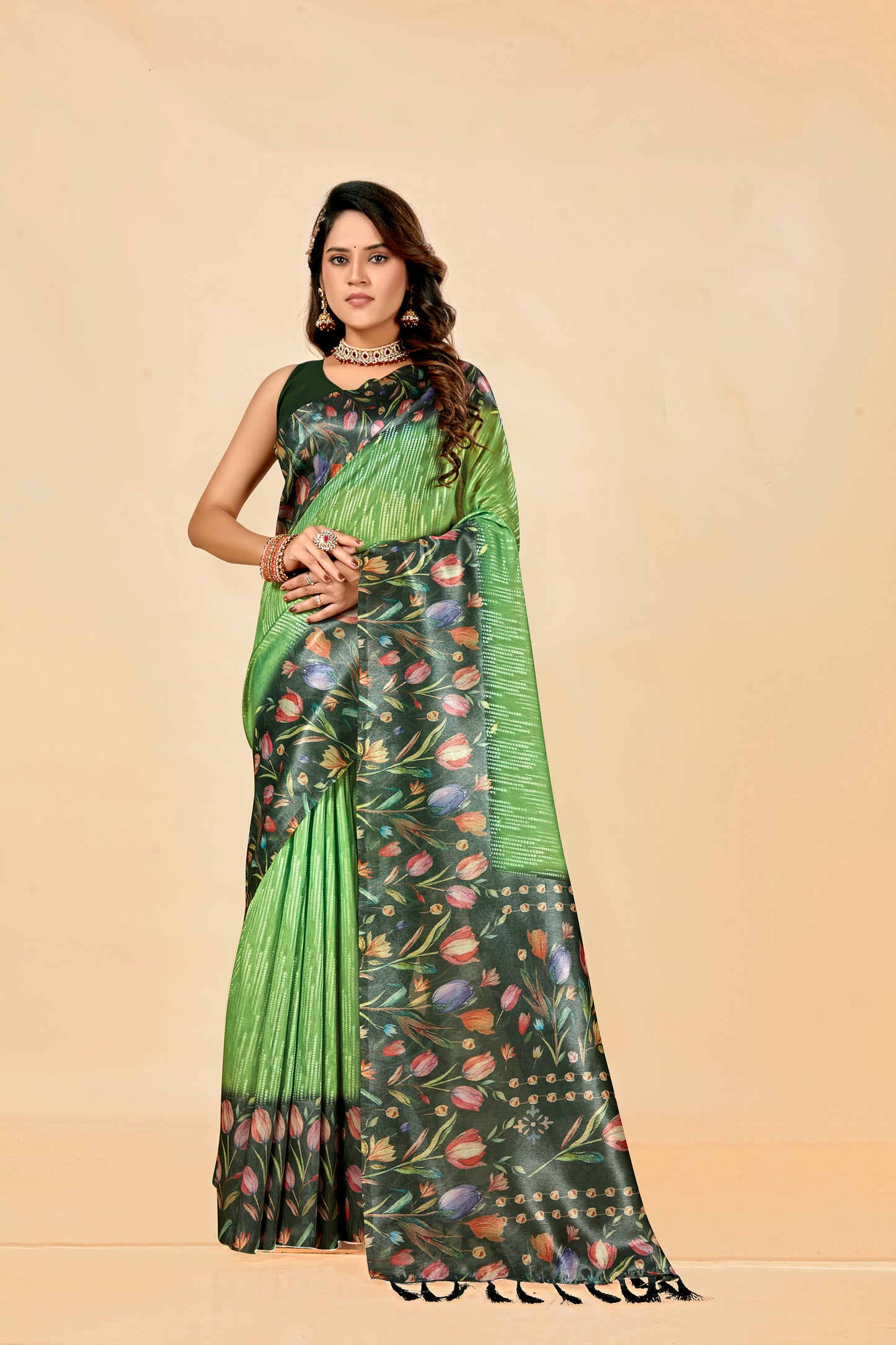 Malabar Multicolour Jacquard Saree with Elegant Digital Print 7(8 Colours Available).