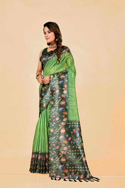 Malabar Multicolour Jacquard Saree with Elegant Digital Print 7(8 Colours Available).