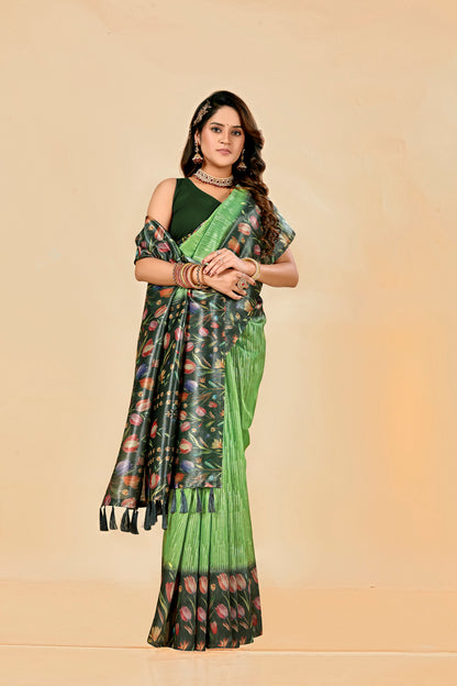 Malabar Multicolour Jacquard Saree with Elegant Digital Print 7(8 Colours Available).