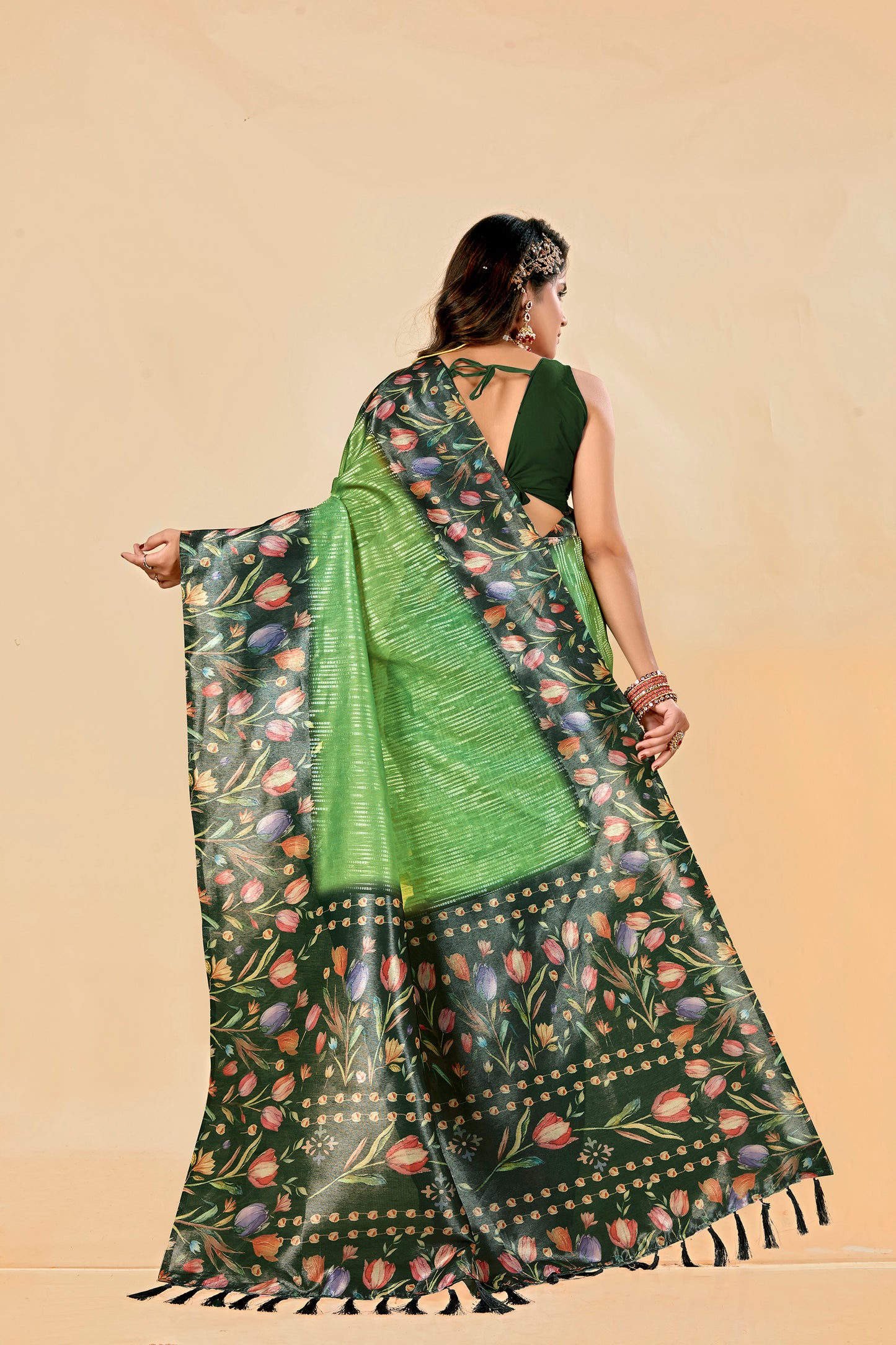 Malabar Multicolour Jacquard Saree with Elegant Digital Print 7(8 Colours Available).