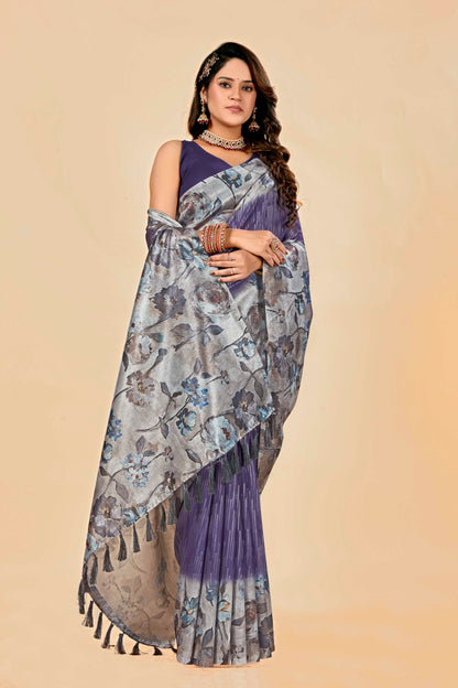 Malabar Multicolour Jacquard Saree with Elegant Digital Print 7(8 Colours Available).