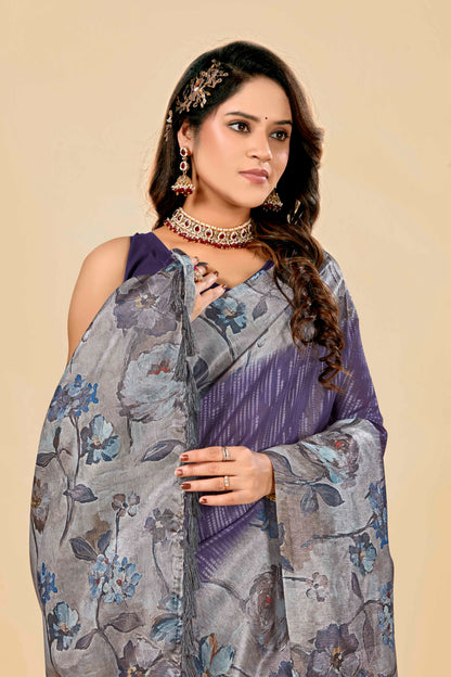 Malabar Multicolour Jacquard Saree with Elegant Digital Print 7(8 Colours Available).