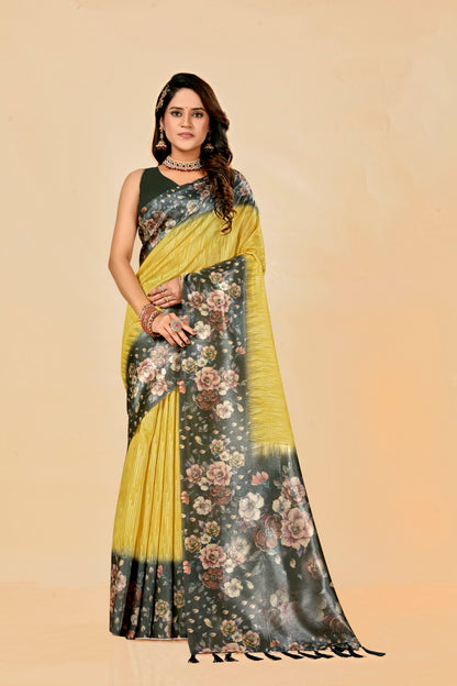 Malabar Multicolour Jacquard Saree with Elegant Digital Print 7(8 Colours Available).