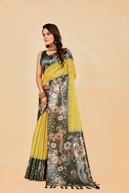 Malabar Multicolour Jacquard Saree with Elegant Digital Print 7(8 Colours Available).