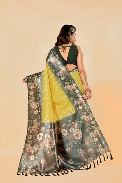 Malabar Multicolour Jacquard Saree with Elegant Digital Print 7(8 Colours Available).