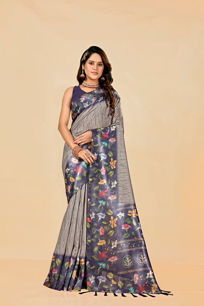 Malabar Multicolour Jacquard Saree with Elegant Digital Print 7(8 Colours Available).