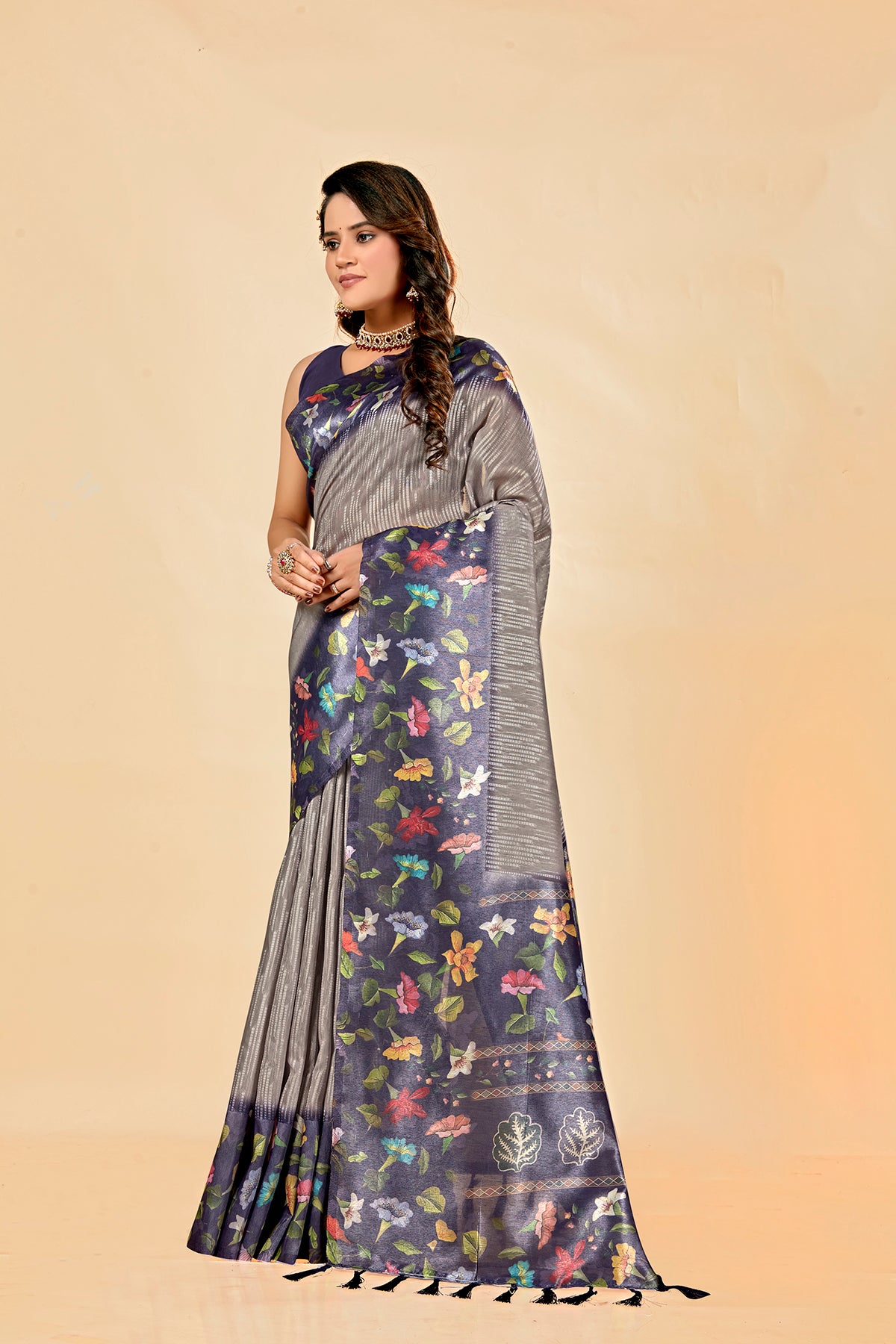 Malabar Multicolour Jacquard Saree with Elegant Digital Print 7(8 Colours Available).