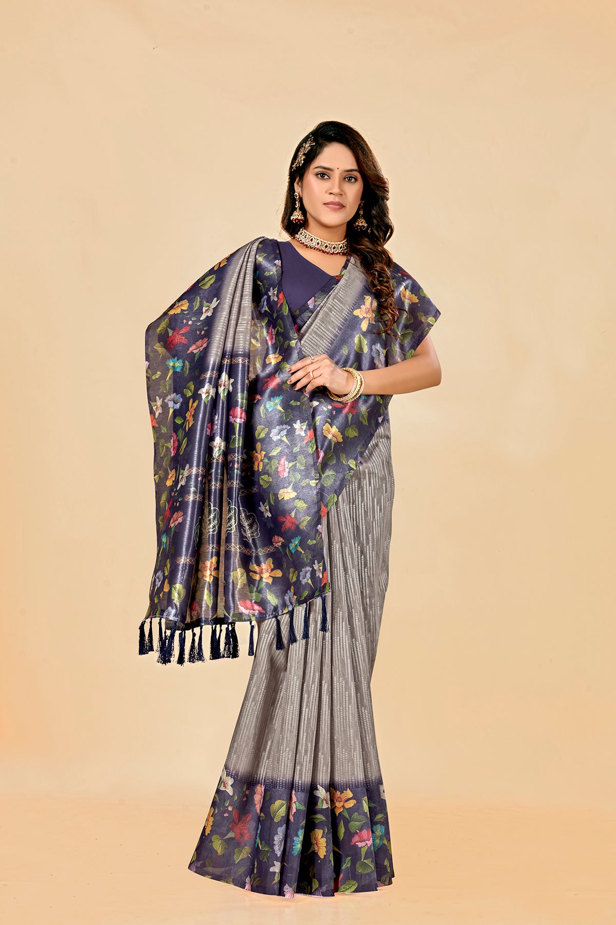 Malabar Multicolour Jacquard Saree with Elegant Digital Print 7(8 Colours Available).