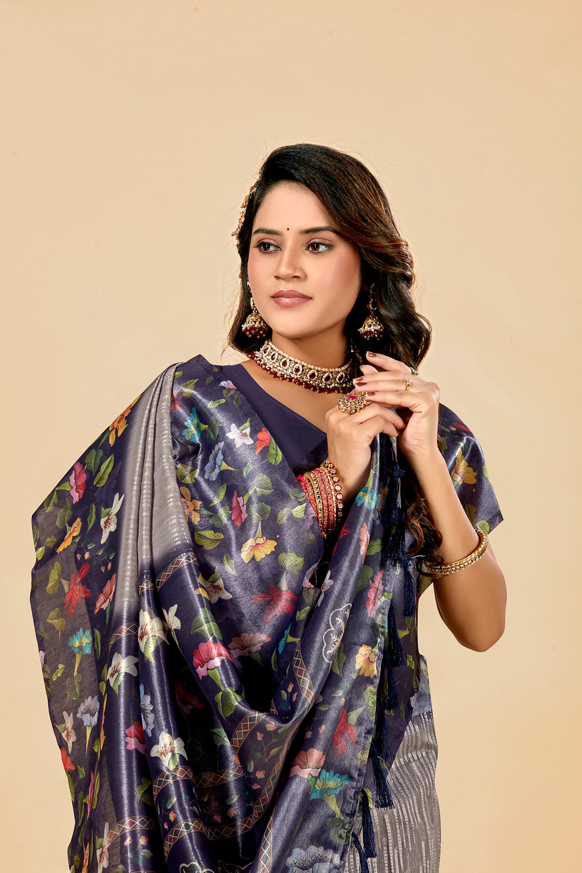 Malabar Multicolour Jacquard Saree with Elegant Digital Print 7(8 Colours Available).