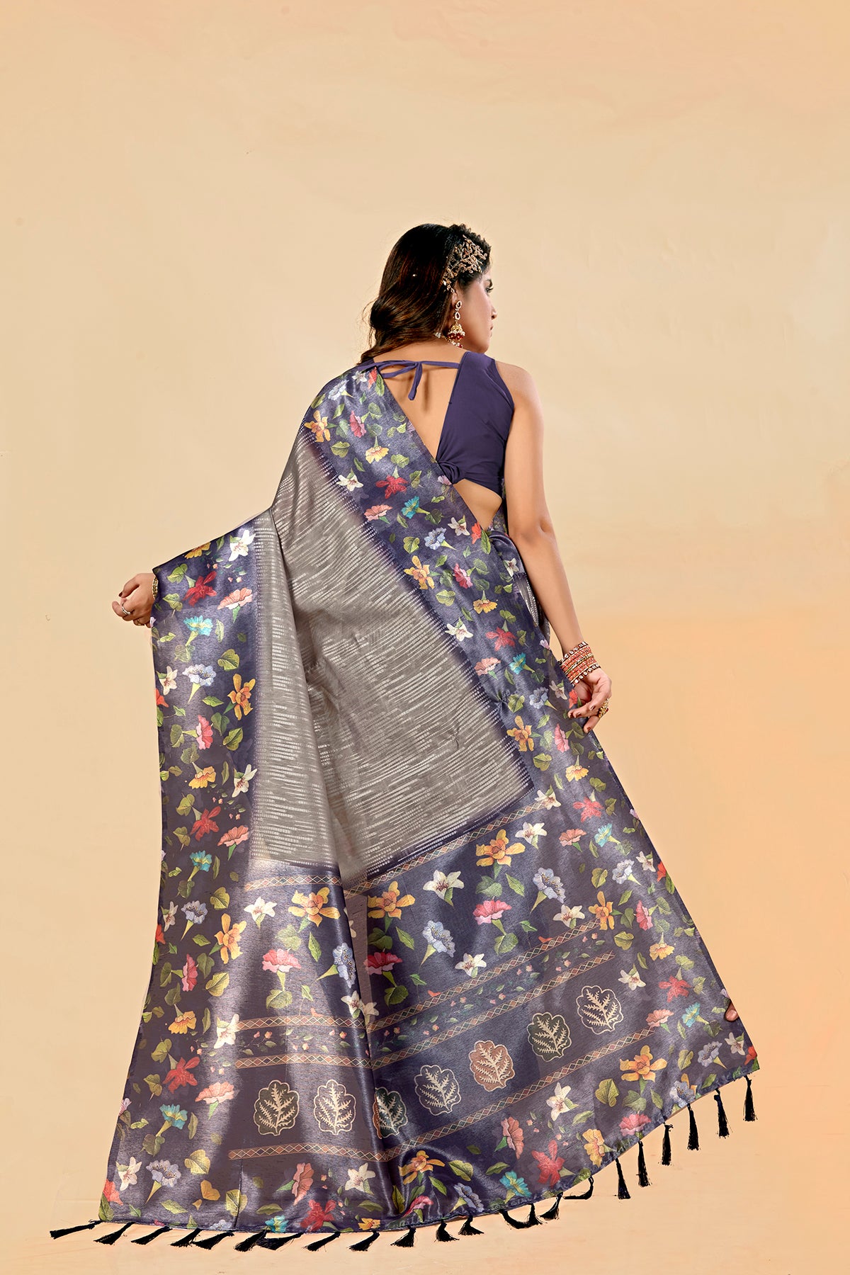 Malabar Multicolour Jacquard Saree with Elegant Digital Print 7(8 Colours Available).