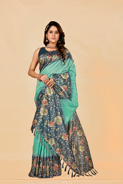 Malabar Multicolour Jacquard Saree with Elegant Digital Print 7(8 Colours Available).