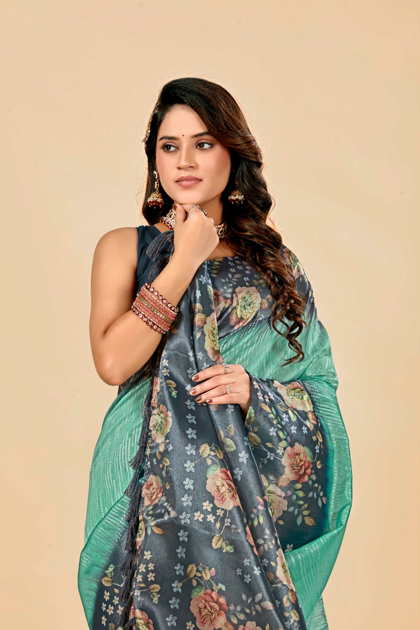 Malabar Multicolour Jacquard Saree with Elegant Digital Print 7(8 Colours Available).