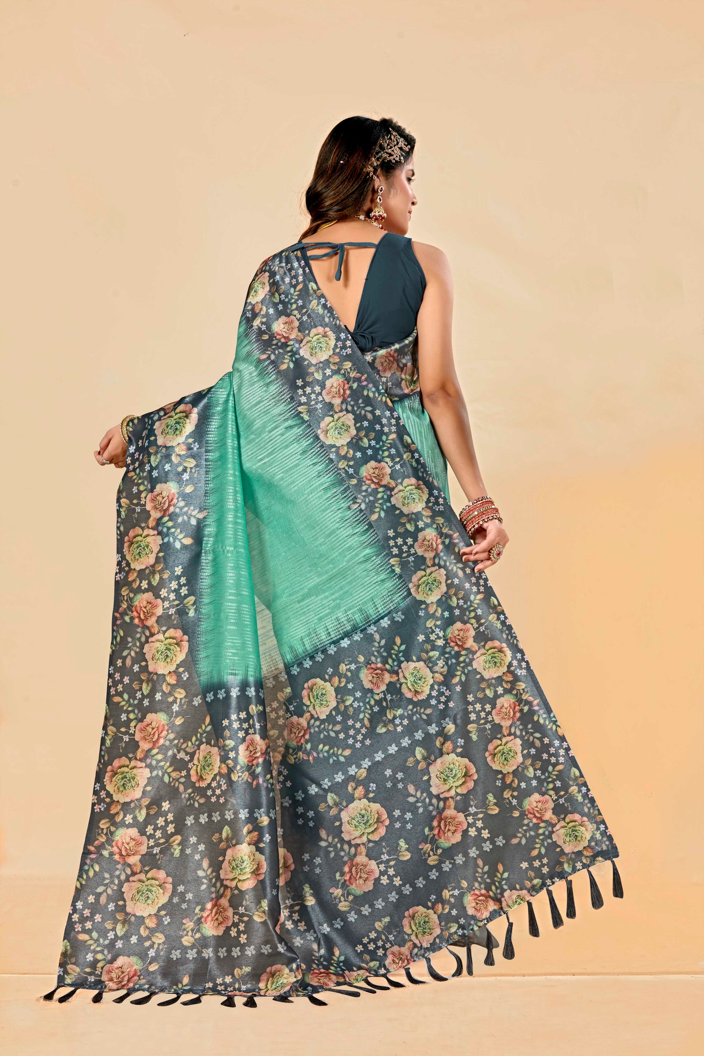 Malabar Multicolour Jacquard Saree with Elegant Digital Print 7(8 Colours Available).