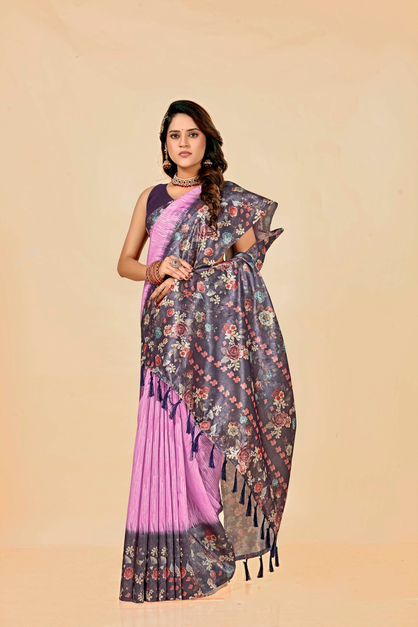 Malabar Multicolour Jacquard Saree with Elegant Digital Print 7(8 Colours Available).