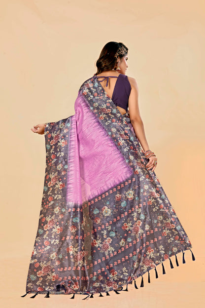 Malabar Multicolour Jacquard Saree with Elegant Digital Print 7(8 Colours Available).