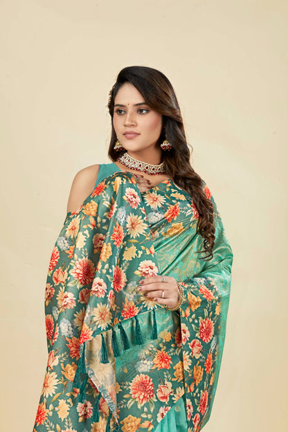 Malabar Multicolour Jacquard Saree with Elegant Digital Print 1.(8 Colours Available).