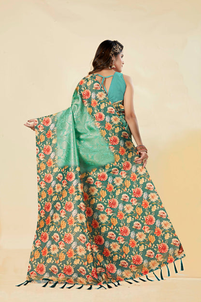 Malabar Multicolour Jacquard Saree with Elegant Digital Print 1.(8 Colours Available).