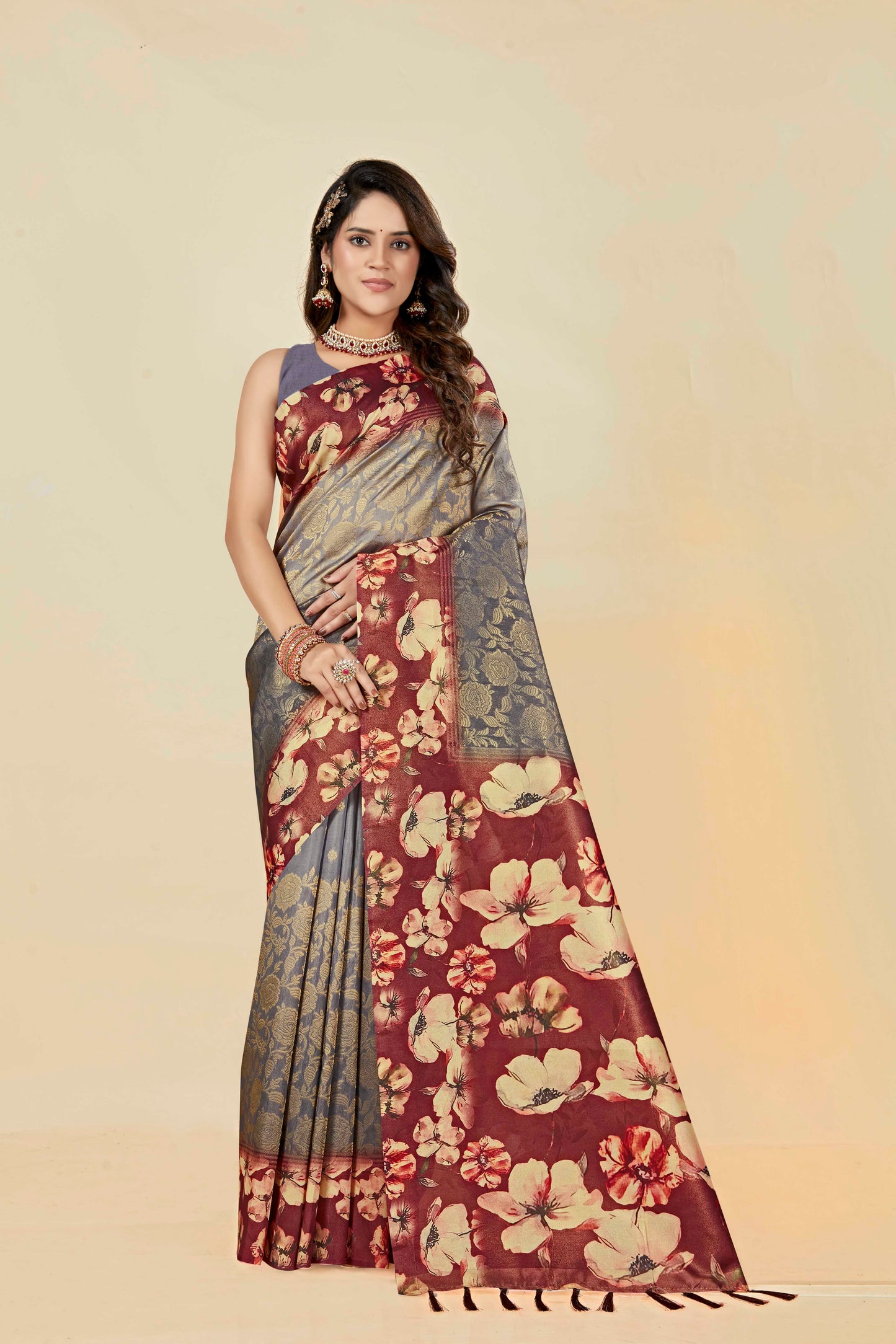 Malabar Multicolour Jacquard Saree with Elegant Digital Print 1.(8 Colours Available).