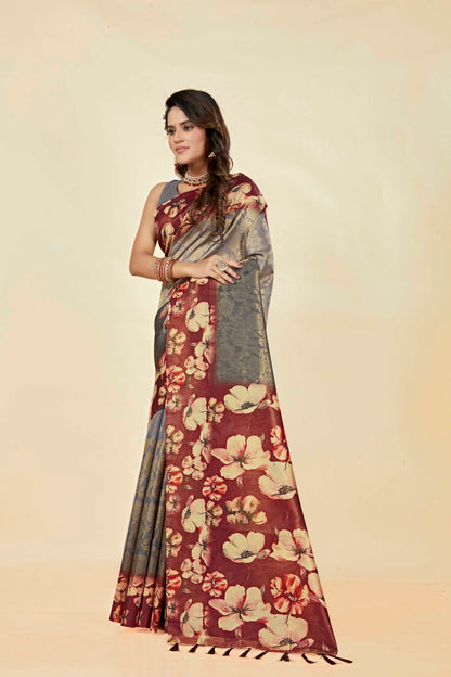 Malabar Multicolour Jacquard Saree with Elegant Digital Print 1.(8 Colours Available).