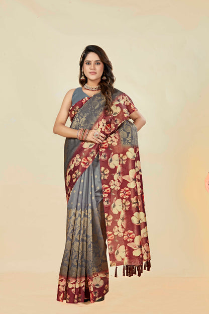 Malabar Multicolour Jacquard Saree with Elegant Digital Print 1.(8 Colours Available).