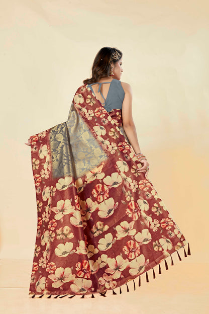 Malabar Multicolour Jacquard Saree with Elegant Digital Print 1.(8 Colours Available).