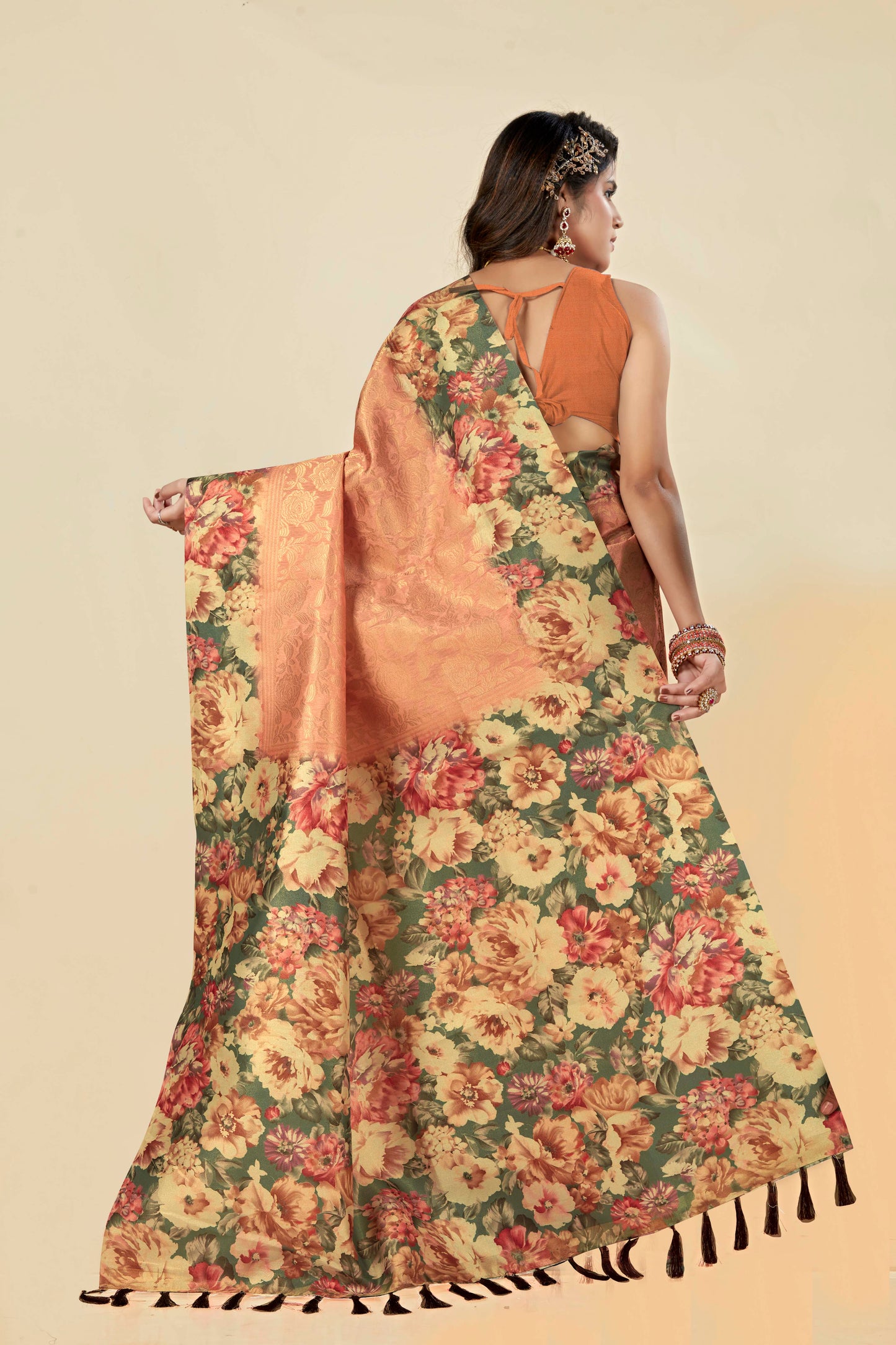 Malabar Multicolour Jacquard Saree with Elegant Digital Print 1.(8 Colours Available).