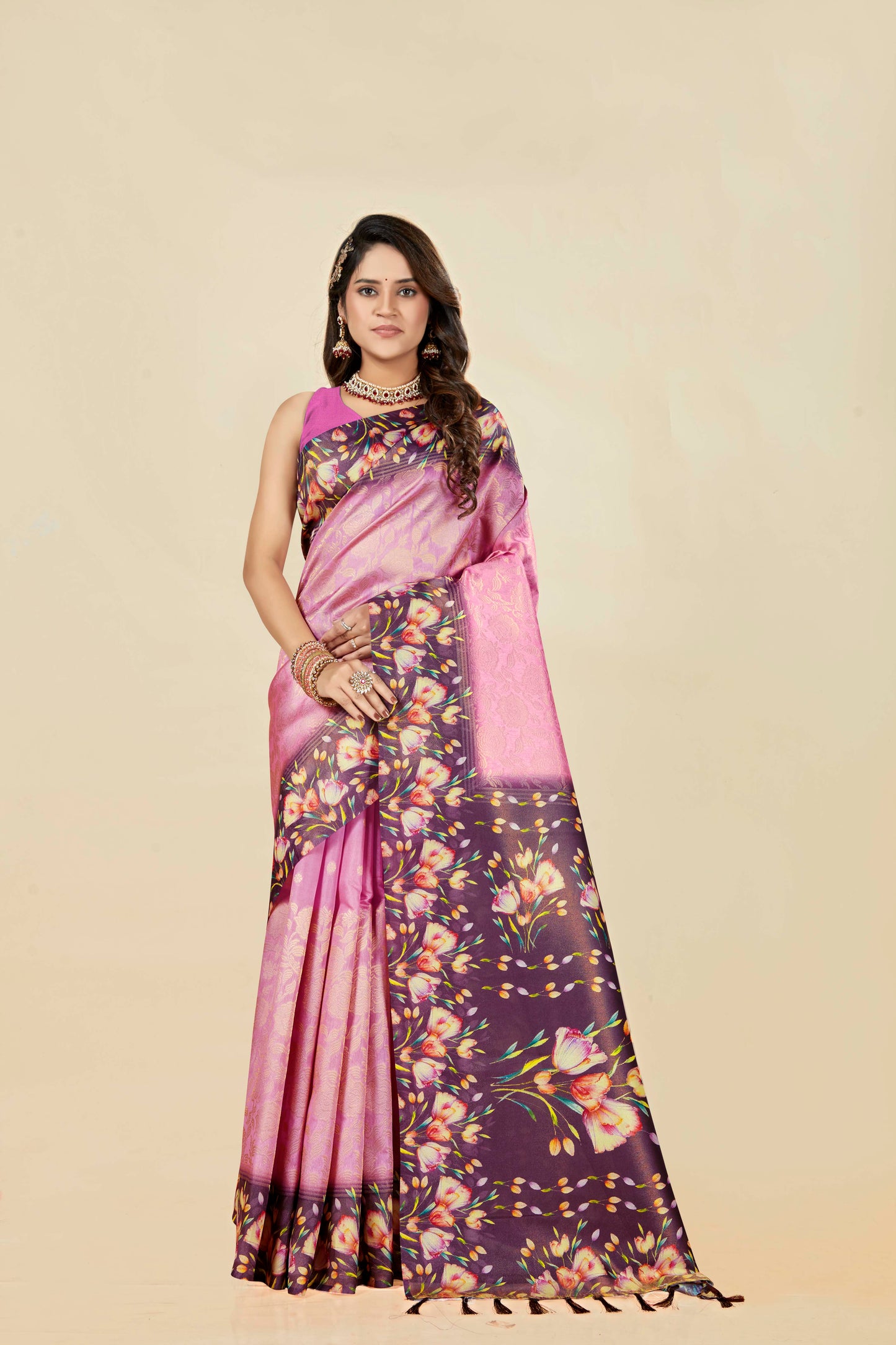 Malabar Multicolour Jacquard Saree with Elegant Digital Print 1.(8 Colours Available).