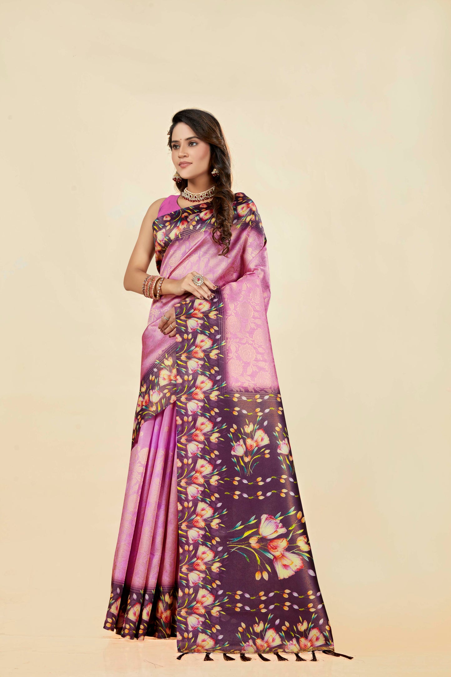 Malabar Multicolour Jacquard Saree with Elegant Digital Print 1.(8 Colours Available).