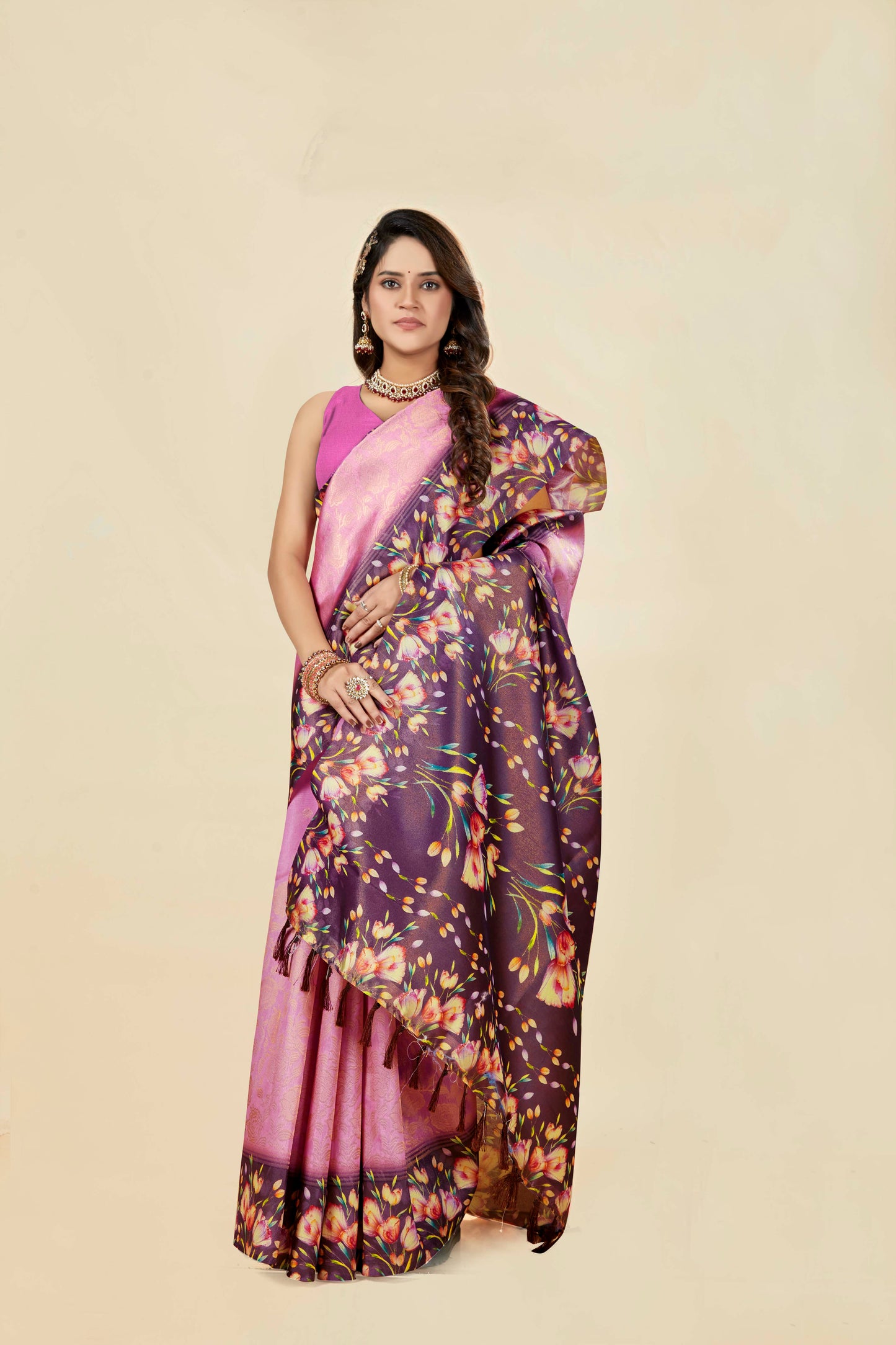 Malabar Multicolour Jacquard Saree with Elegant Digital Print 1.(8 Colours Available).