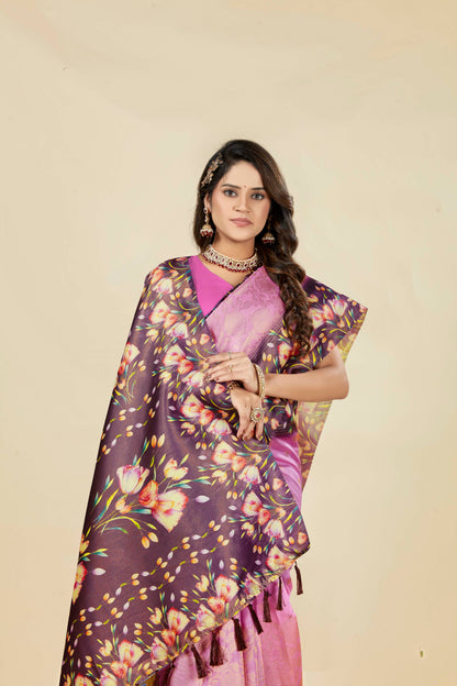 Malabar Multicolour Jacquard Saree with Elegant Digital Print 1.(8 Colours Available).