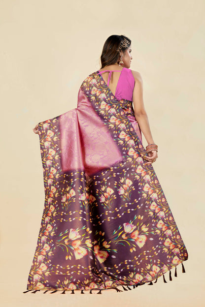 Malabar Multicolour Jacquard Saree with Elegant Digital Print 1.(8 Colours Available).