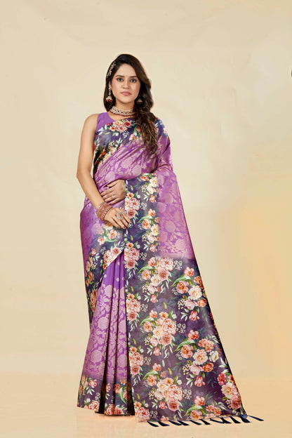 Malabar Multicolour Jacquard Saree with Elegant Digital Print 1.(8 Colours Available).