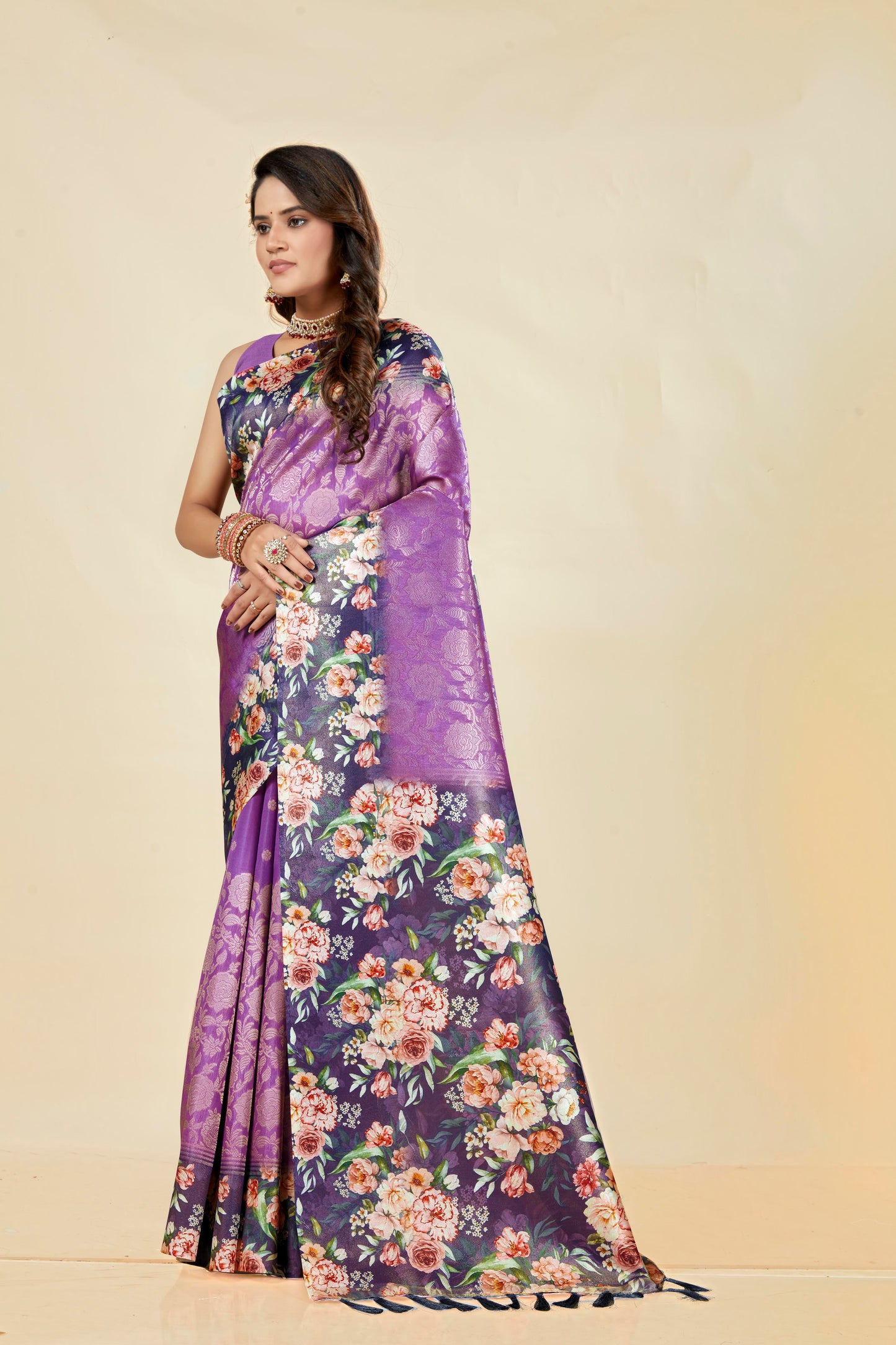 Malabar Multicolour Jacquard Saree with Elegant Digital Print 1.(8 Colours Available).