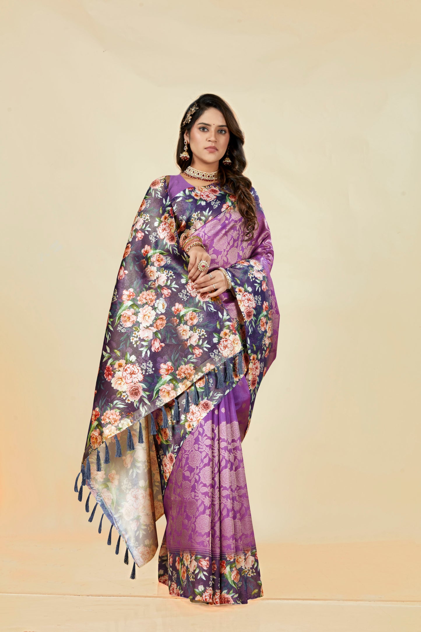 Malabar Multicolour Jacquard Saree with Elegant Digital Print 1.(8 Colours Available).