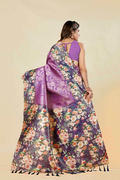 Malabar Multicolour Jacquard Saree with Elegant Digital Print 1.(8 Colours Available).