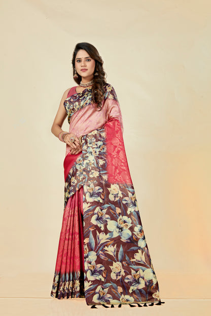 Malabar Multicolour Jacquard Saree with Elegant Digital Print 1.(8 Colours Available).