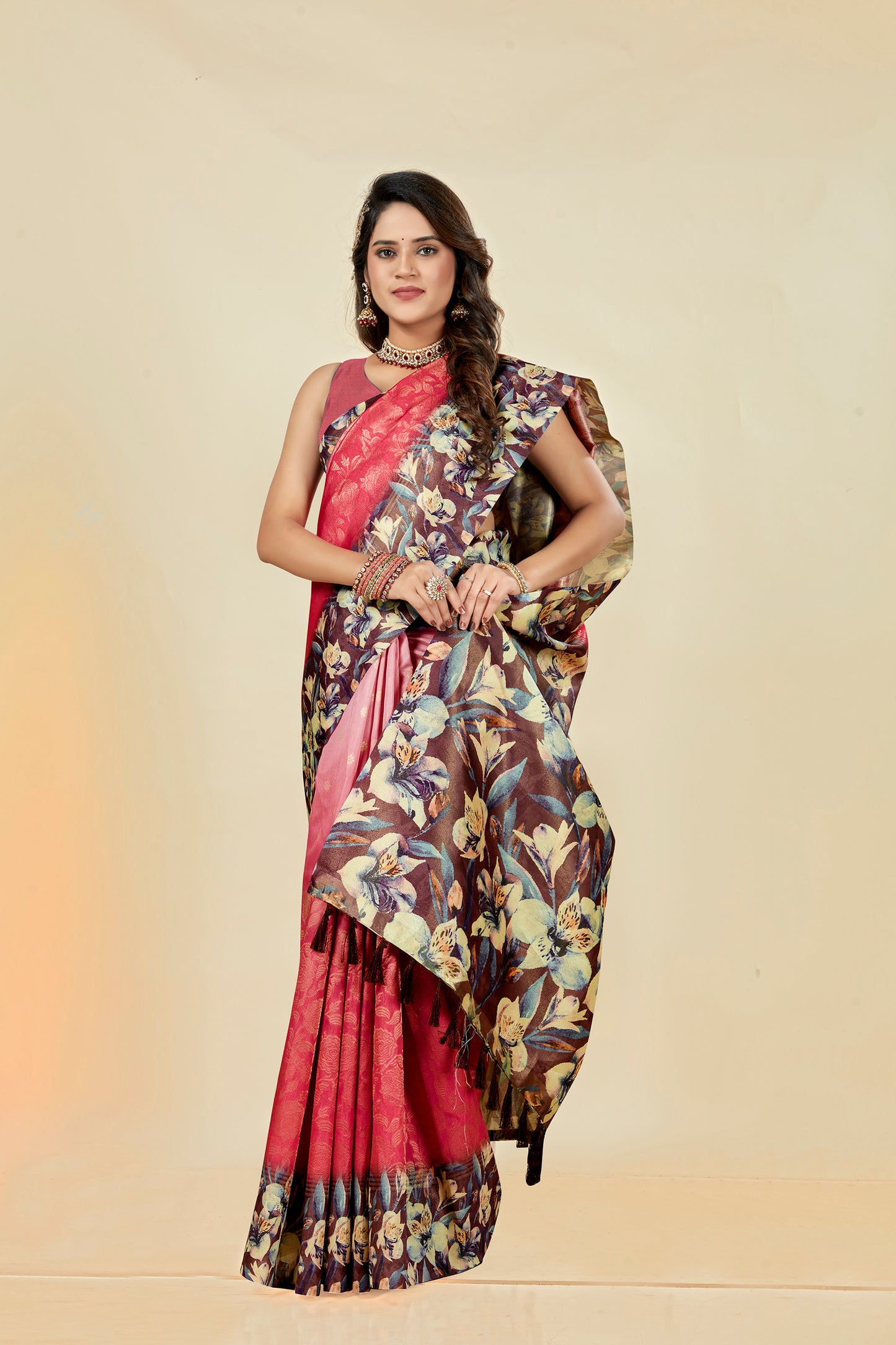 Malabar Multicolour Jacquard Saree with Elegant Digital Print 1.(8 Colours Available).