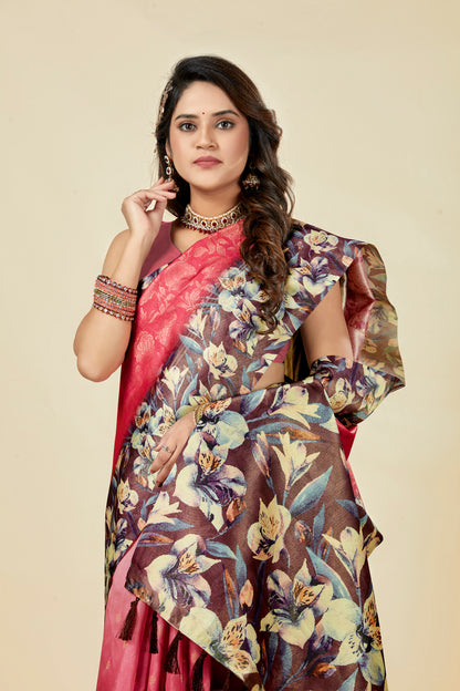 Malabar Multicolour Jacquard Saree with Elegant Digital Print 1.(8 Colours Available).