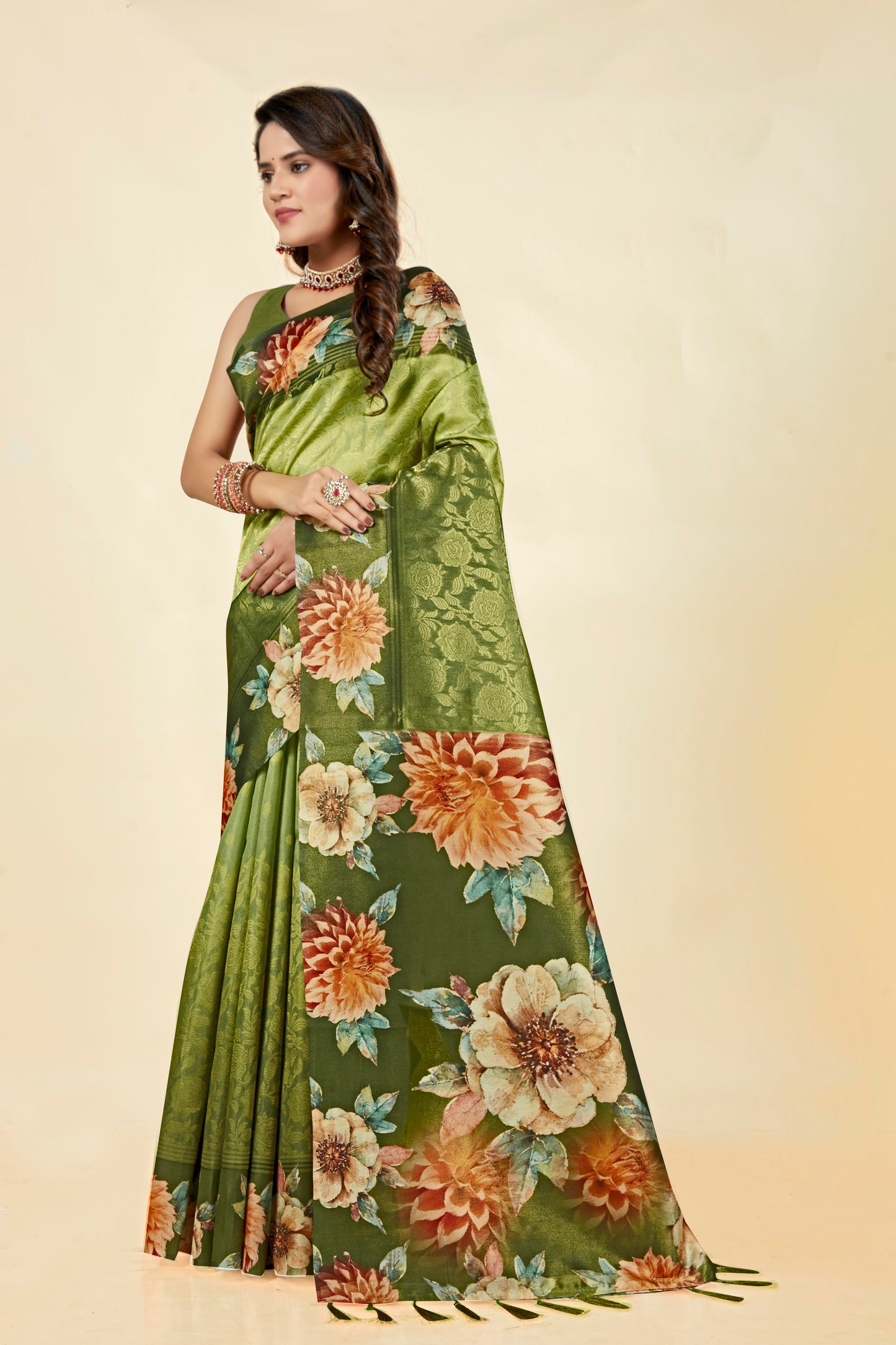 Malabar Multicolour Jacquard Saree with Elegant Digital Print 1.(8 Colours Available).