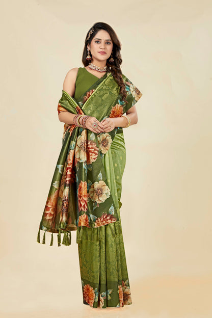 Malabar Multicolour Jacquard Saree with Elegant Digital Print 1.(8 Colours Available).