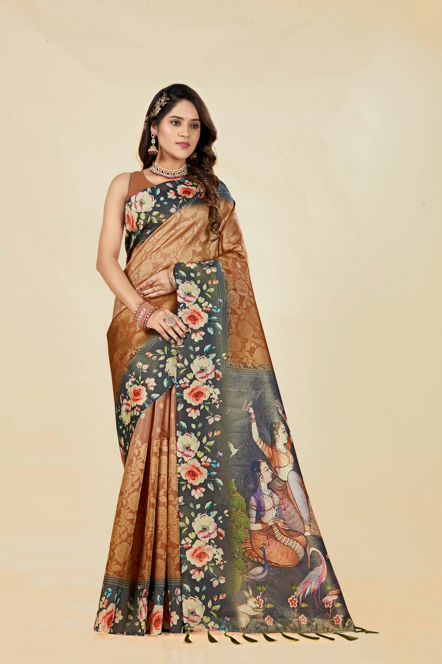 Malabar Multicolour Jacquard Saree with Elegant Digital Print 1.(8 Colours Available).