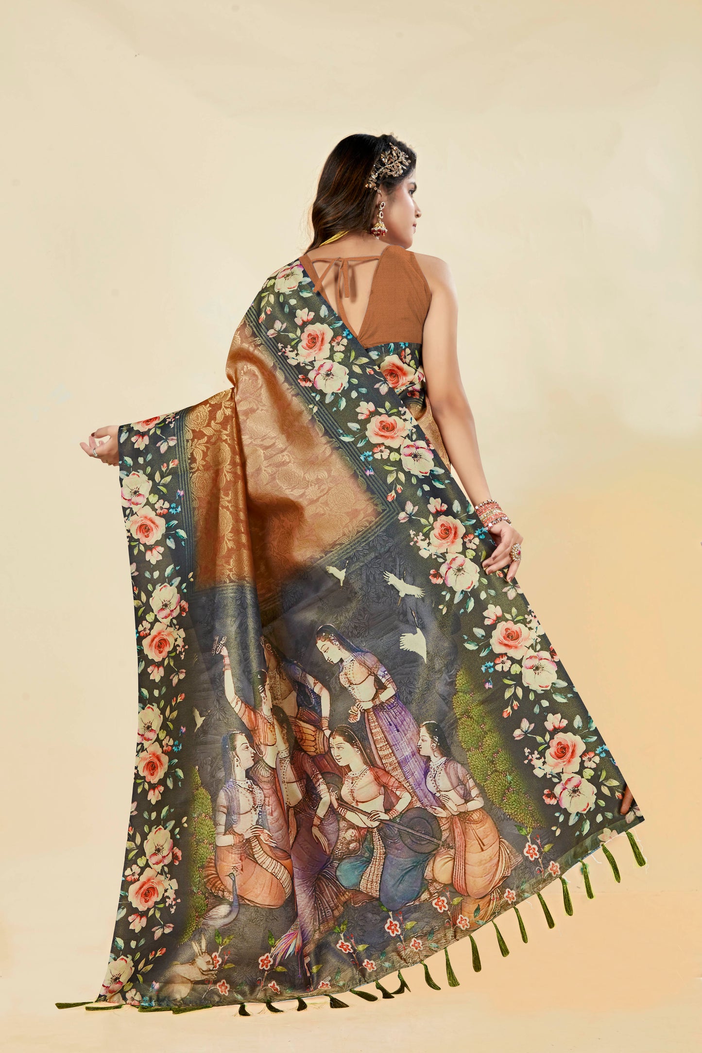 Malabar Multicolour Jacquard Saree with Elegant Digital Print 1.(8 Colours Available).