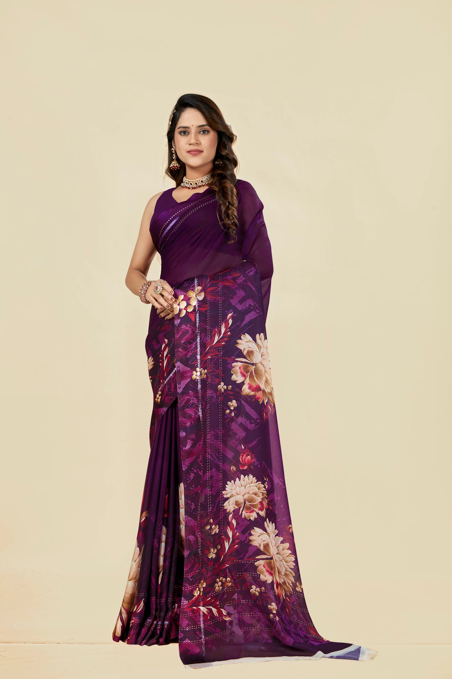 Vogue Multicolour Digital Printed Chiffon Saree With Elegant Design (8 Colours Available).