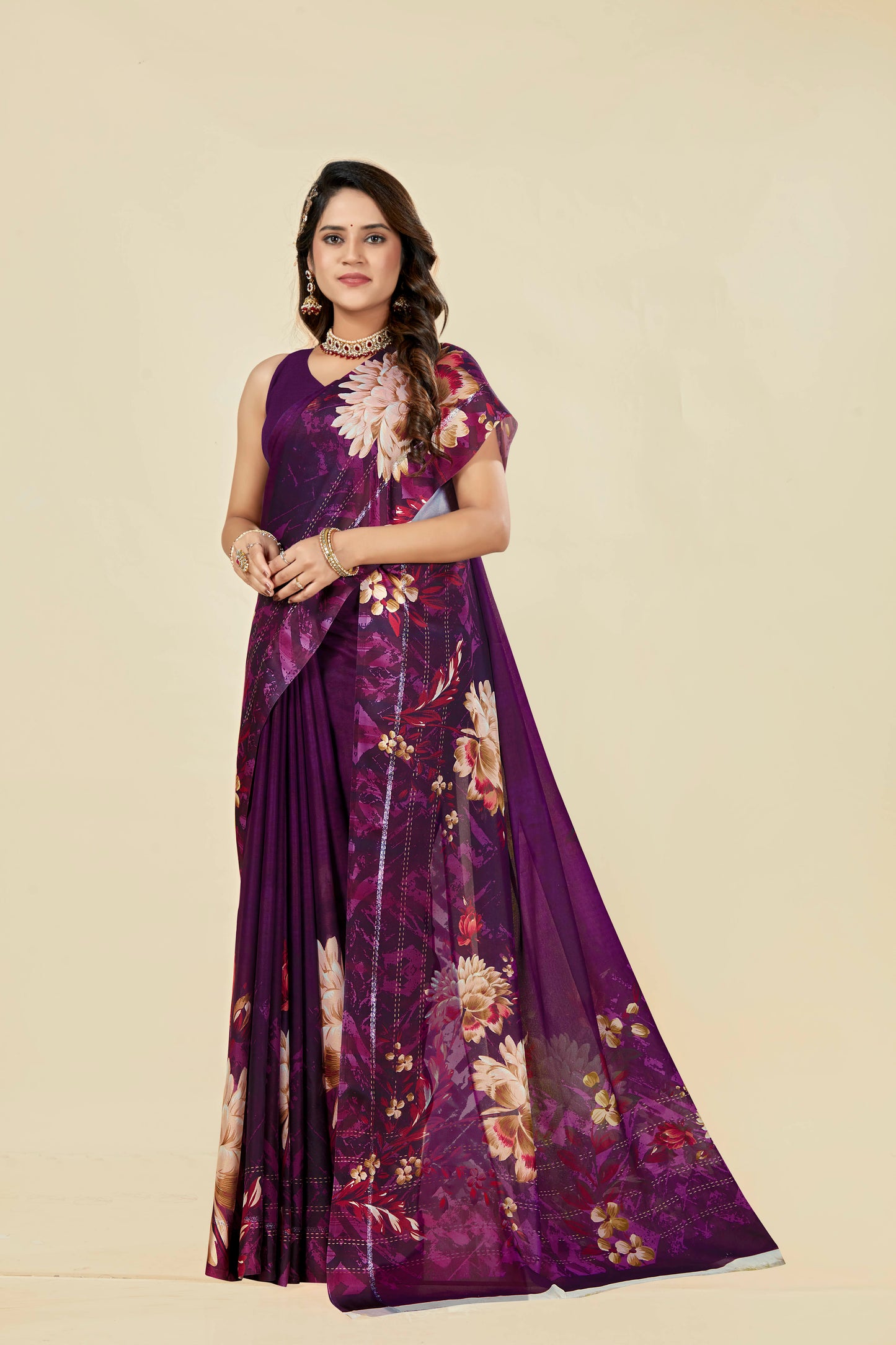 Vogue Multicolour Digital Printed Chiffon Saree With Elegant Design (8 Colours Available).