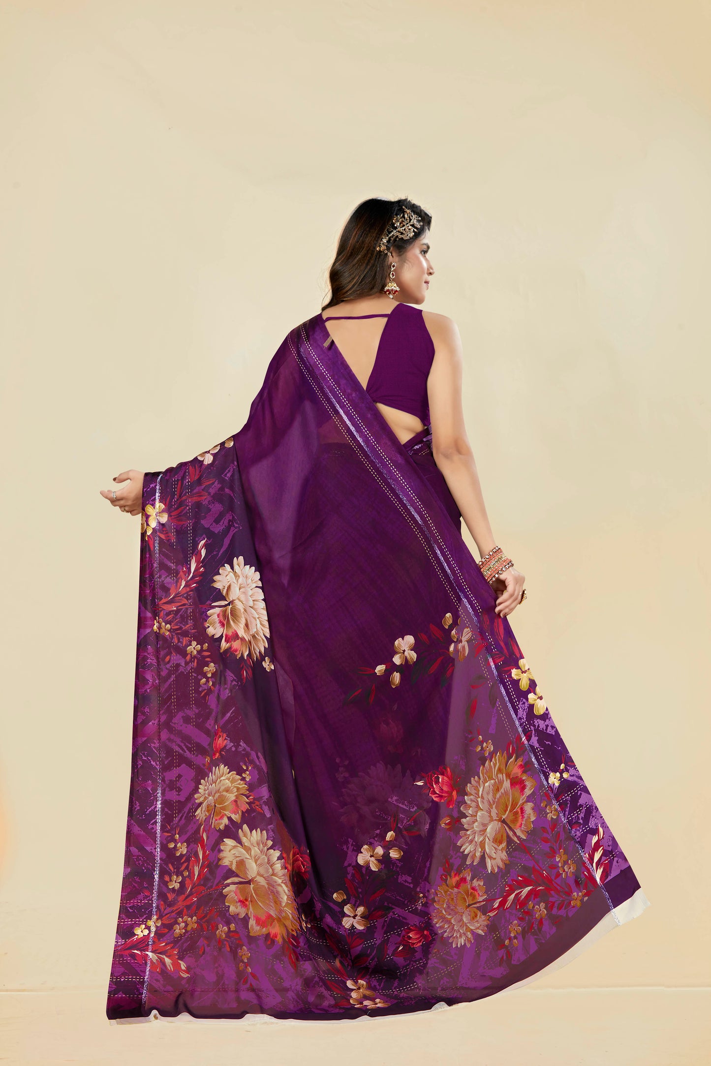 Vogue Multicolour Digital Printed Chiffon Saree With Elegant Design (8 Colours Available).