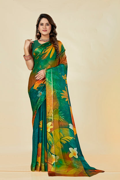 Vogue Multicolour Digital Printed Chiffon Saree With Elegant Design (8 Colours Available).