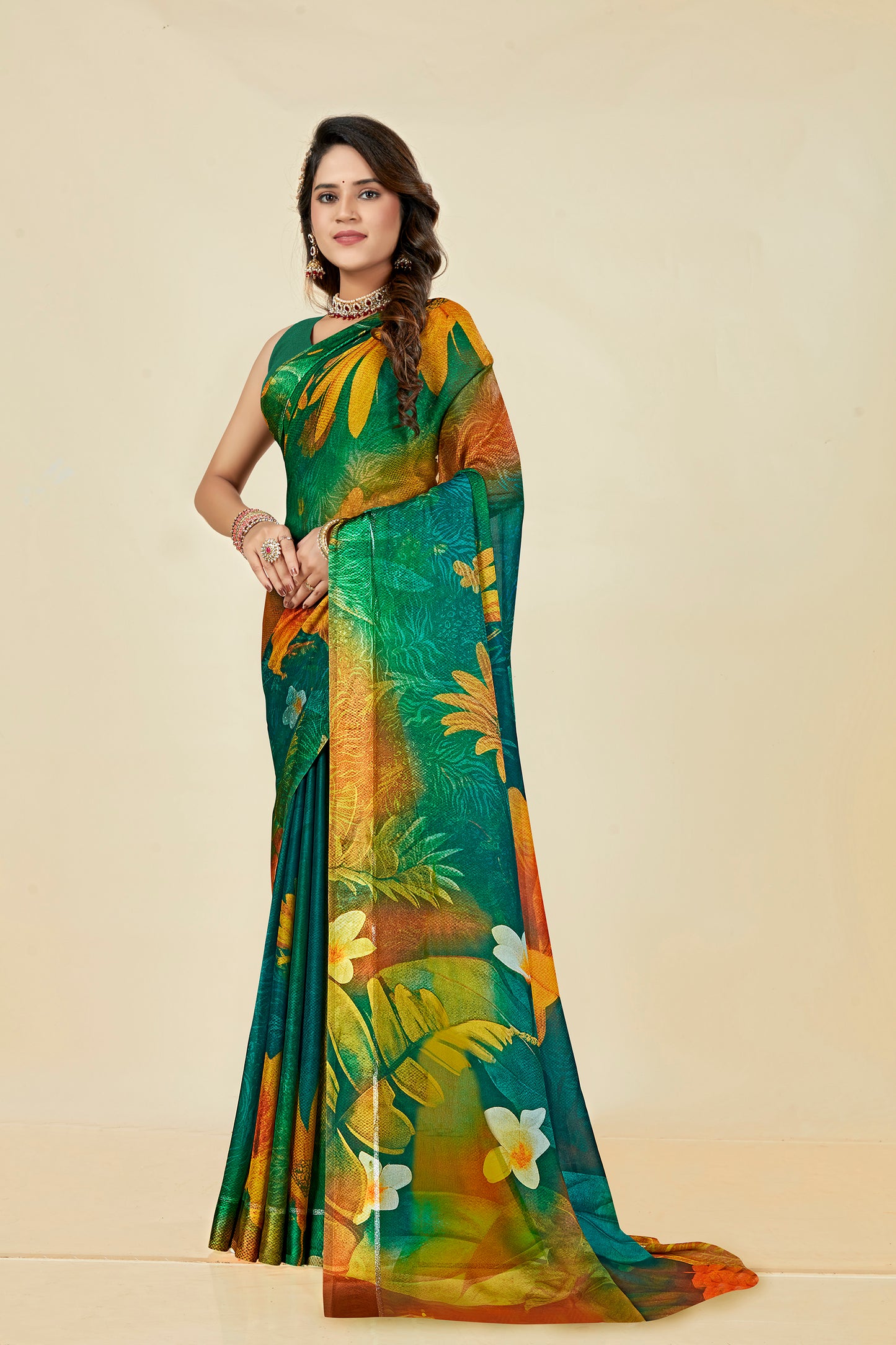 Vogue Multicolour Digital Printed Chiffon Saree With Elegant Design (8 Colours Available).