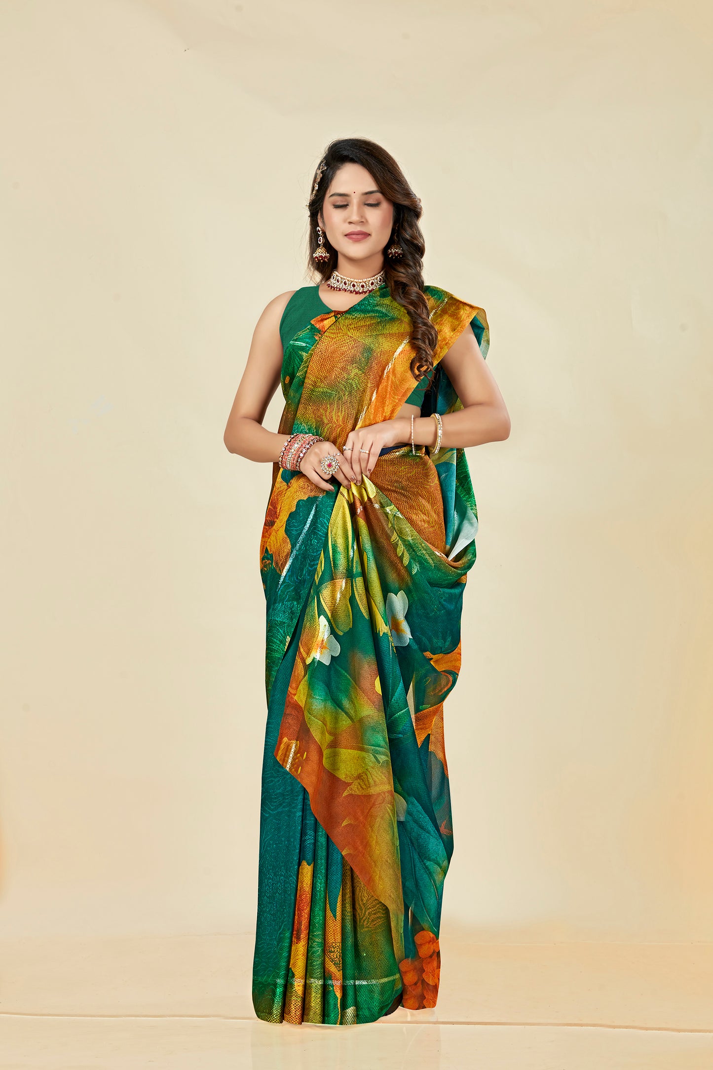 Vogue Multicolour Digital Printed Chiffon Saree With Elegant Design (8 Colours Available).