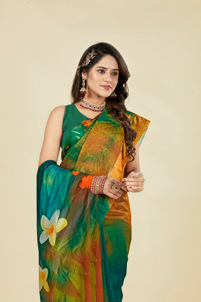 Vogue Multicolour Digital Printed Chiffon Saree With Elegant Design (8 Colours Available).